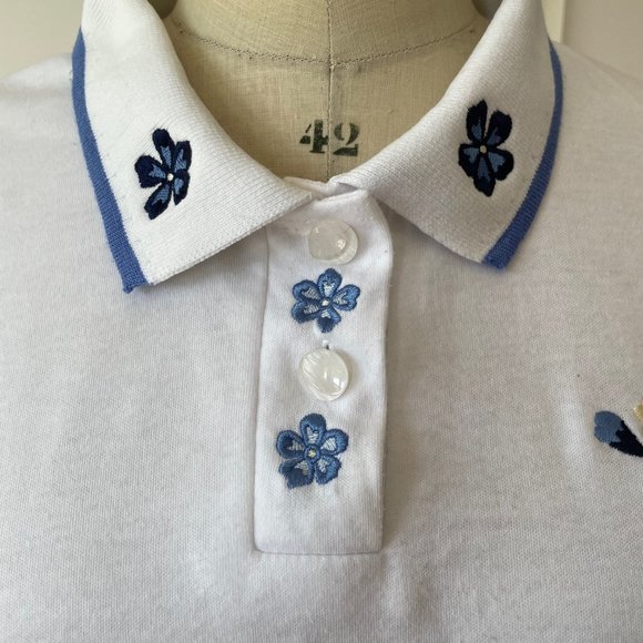 Vintage Polo Shirt With Embroidered Flowers - Picture 4 of 8